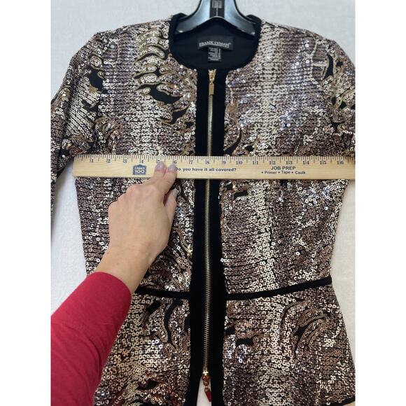 Frank Lyman Jacket Womens 4 Black Metallic Sequin Zip Blazer Cocktail Evening - Picture 9 of 16